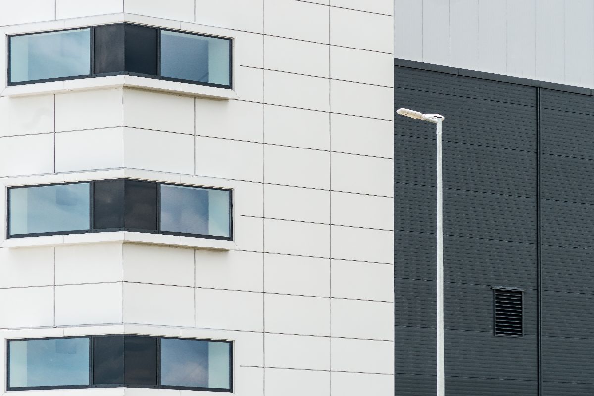 White ACP panels used on the side of a building
