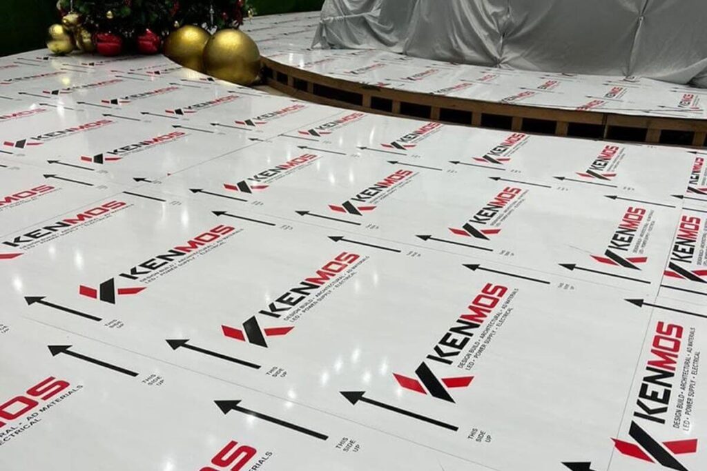 KENMOS architectural panel sheets covered with protective film and prepared for fabrication or installation