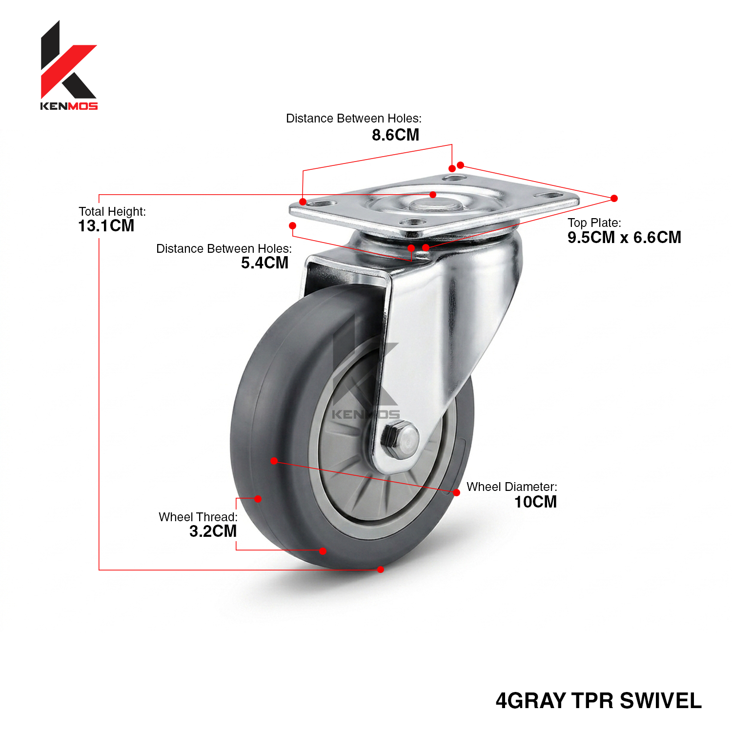 4" GRAY TPR SWIVEL