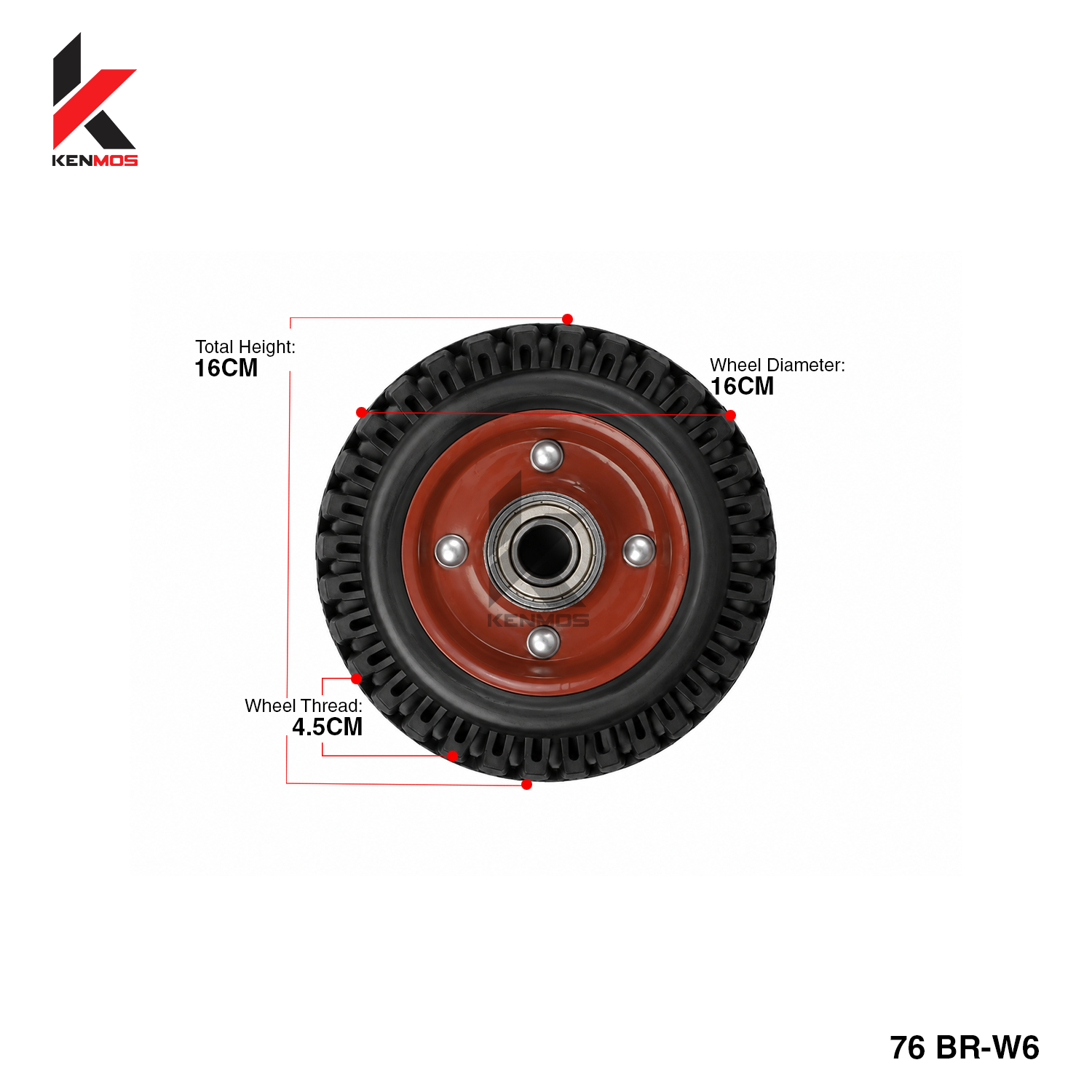 6" Black Rubber Spike Red Center