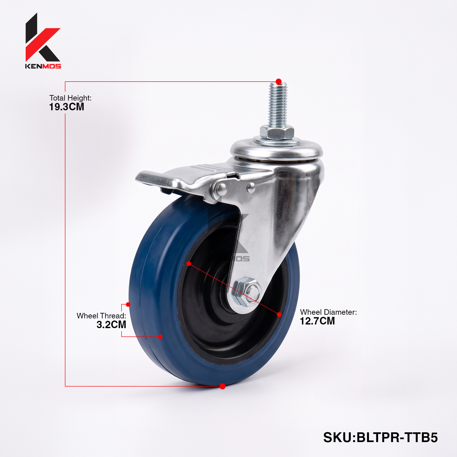 5" Blue Elastic Rubber Threaded With Brake