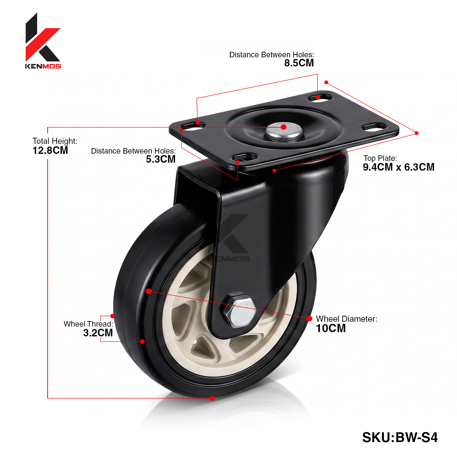 4" BLACK & WHITE PU SWIVEL