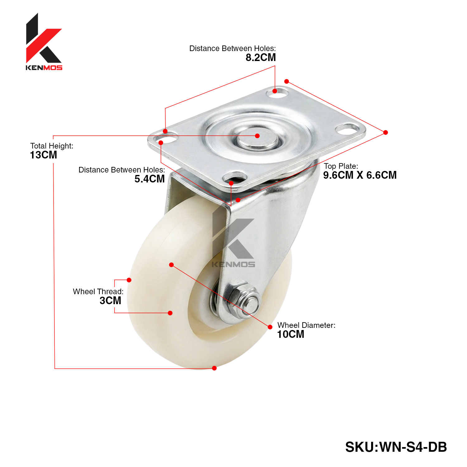 4" WHITE NYLON SWIVEL