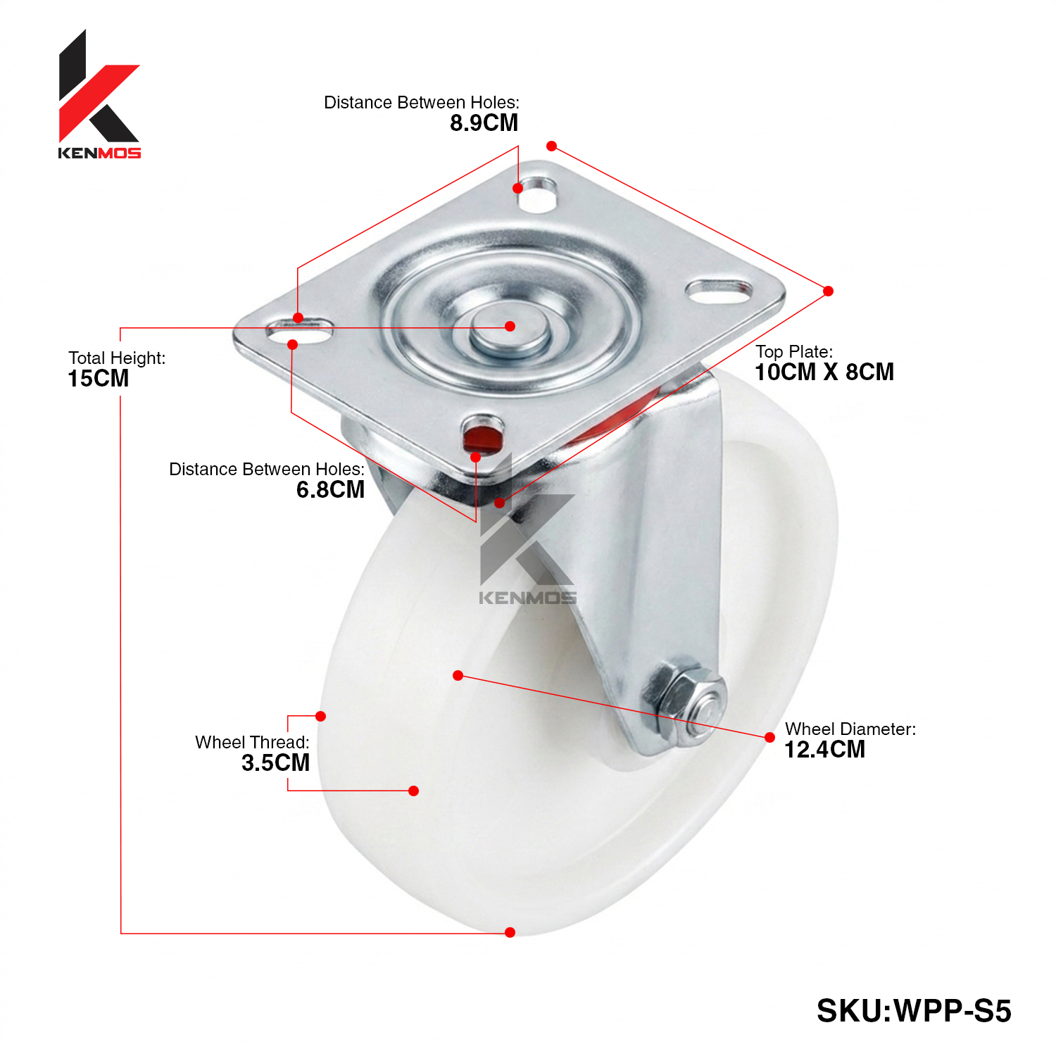 5" WHITE PP SWIVEL