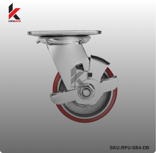 4" RED PU ON CAST IRON SILVER CTR DB SIDEBRAKE