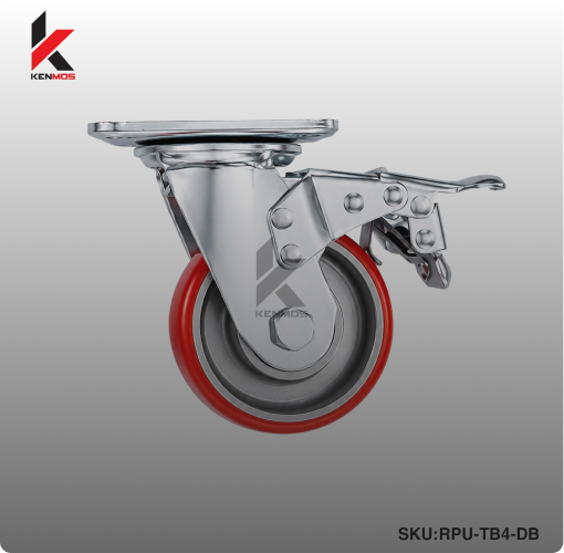4" RED PU ON CAST IRON SILVER CTR DB TOPBRAKE