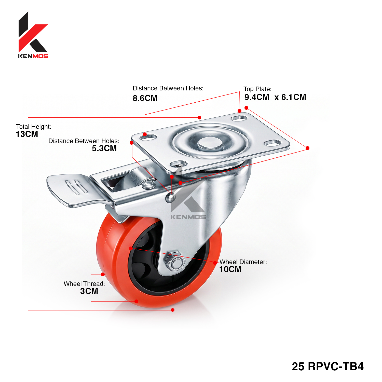 4" Red PVC Black Center Top Brake