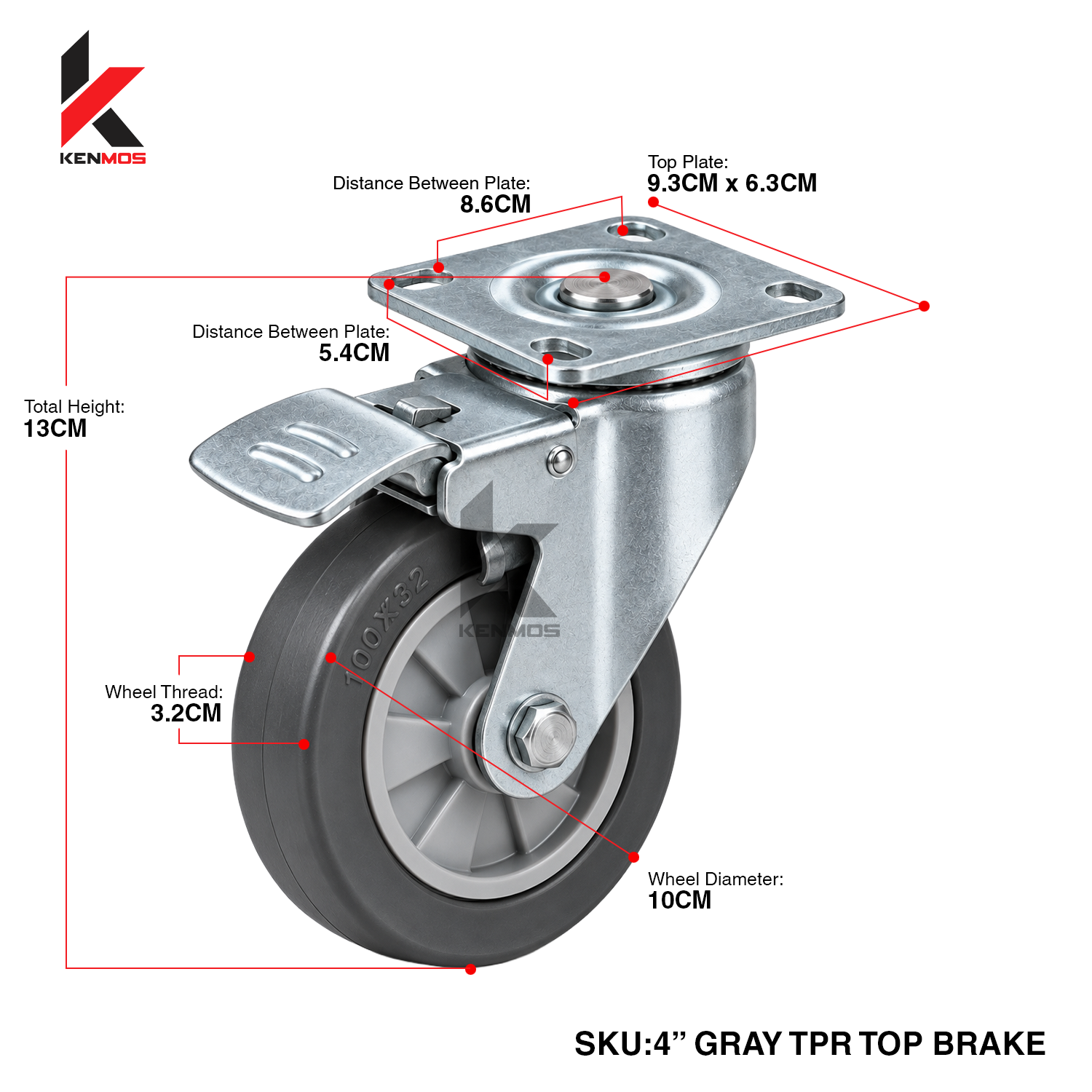 4" Gray TPR Top Brake 
