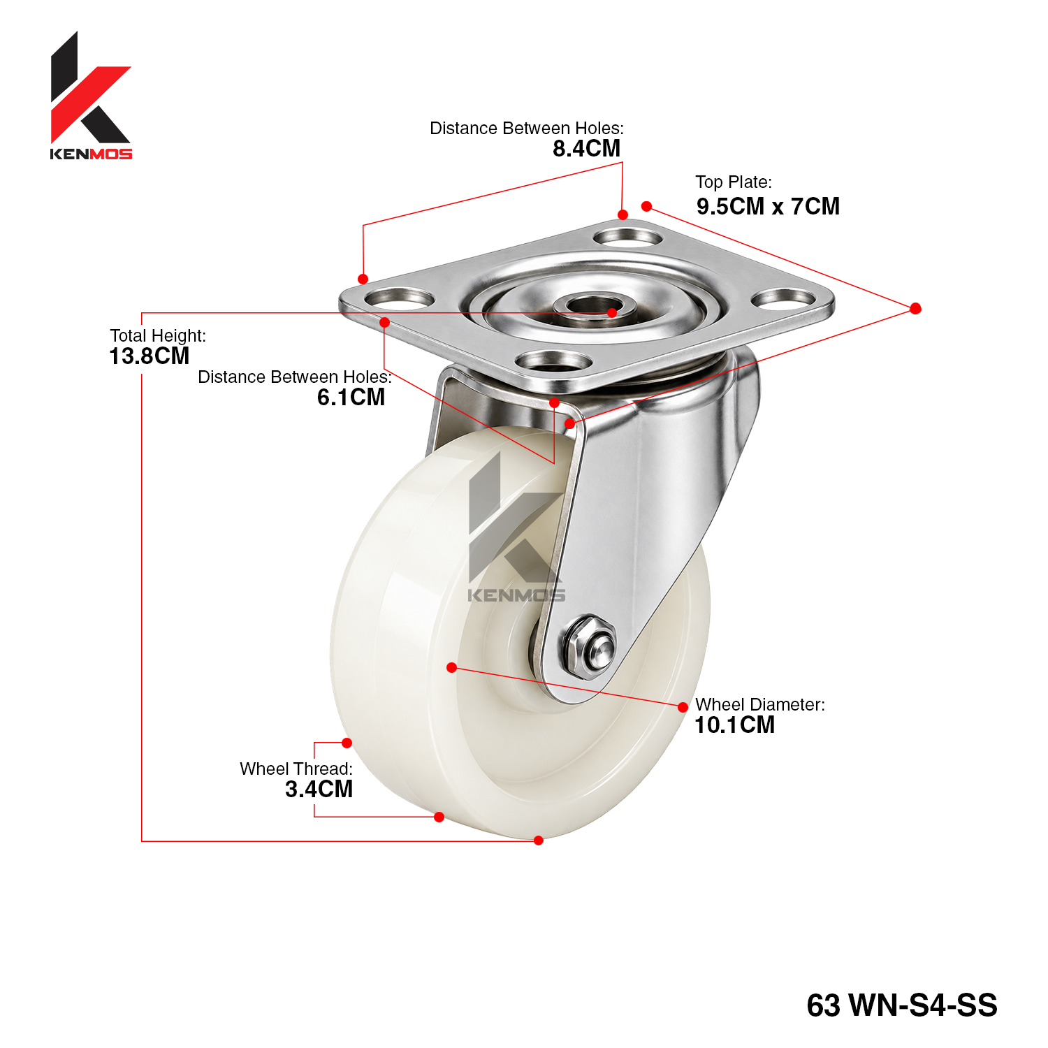 4" White Nylon Stainless 304 Swivel
