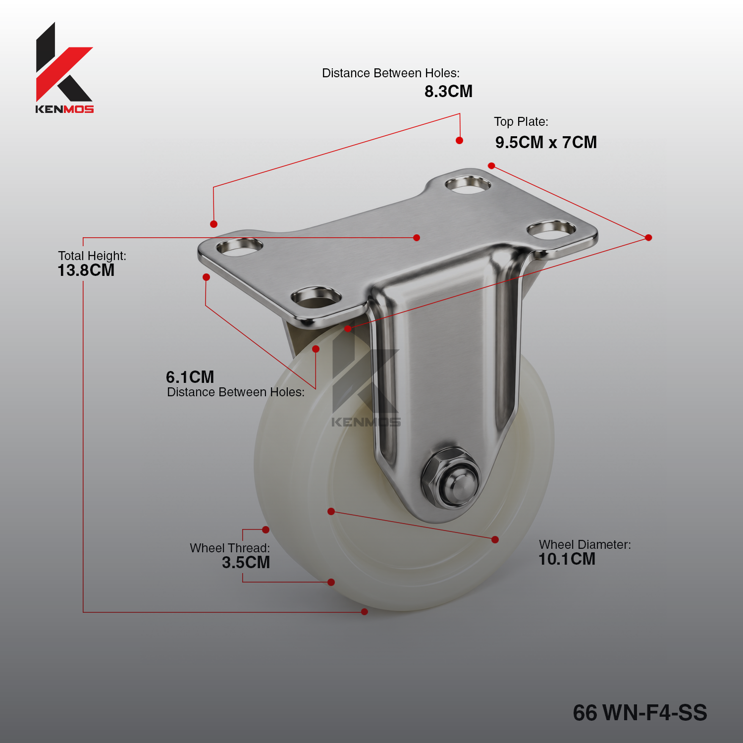 4" WHITE NYLON STAINLESS 304 FIXED