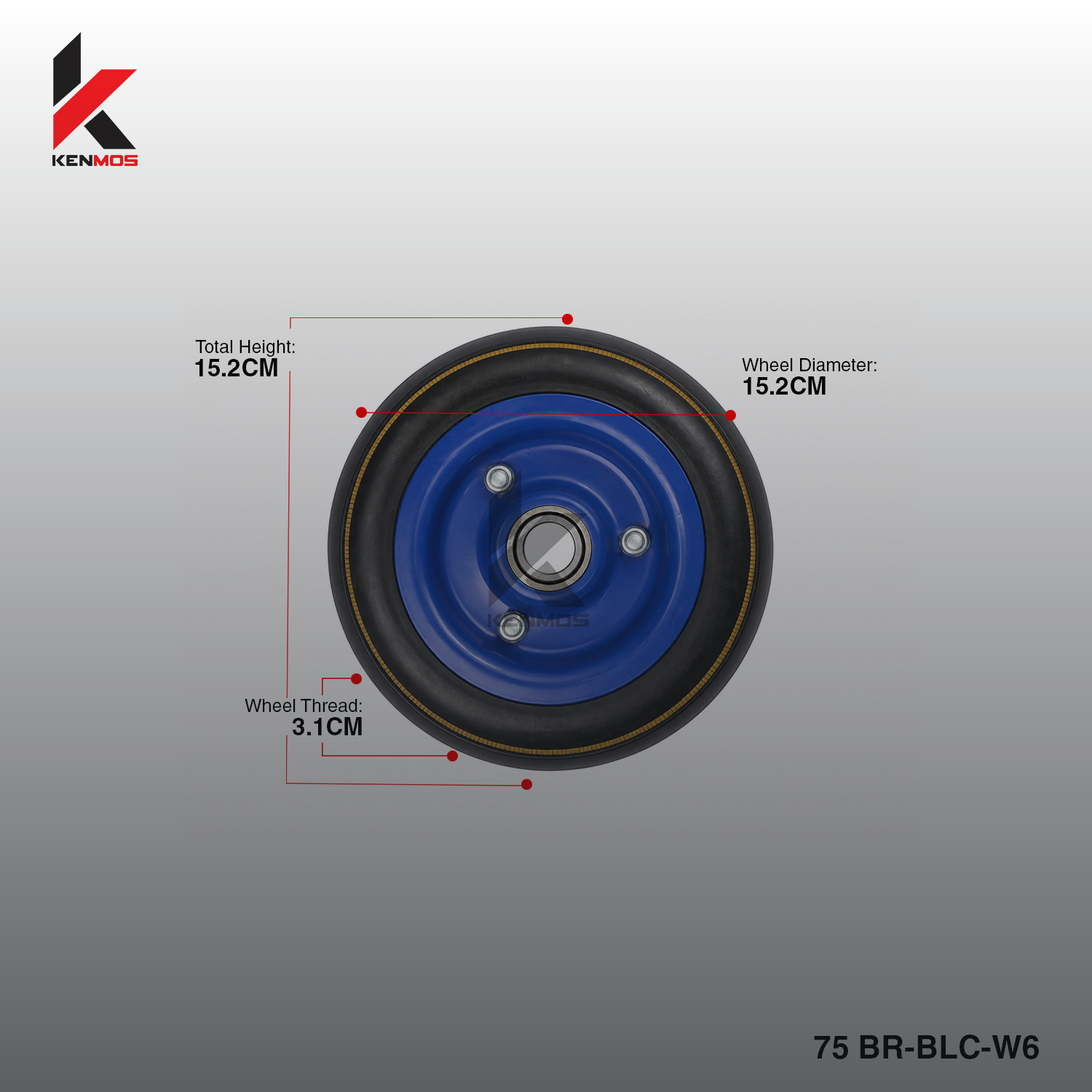 6" BLACK RUBBER WITH YELLOW LINE BLUE CENTER