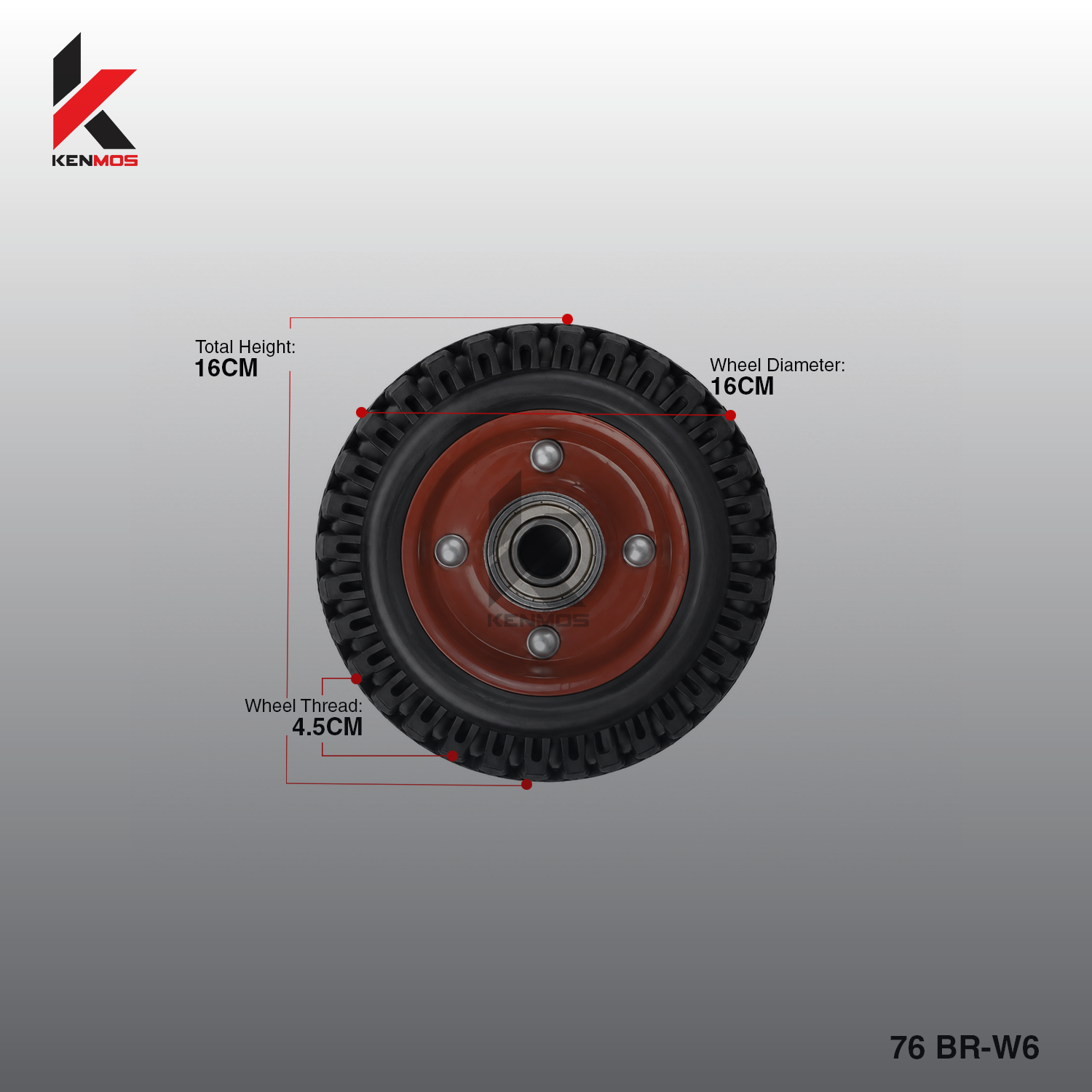 6" BLACK RUBBER SPIKE RED CENTER