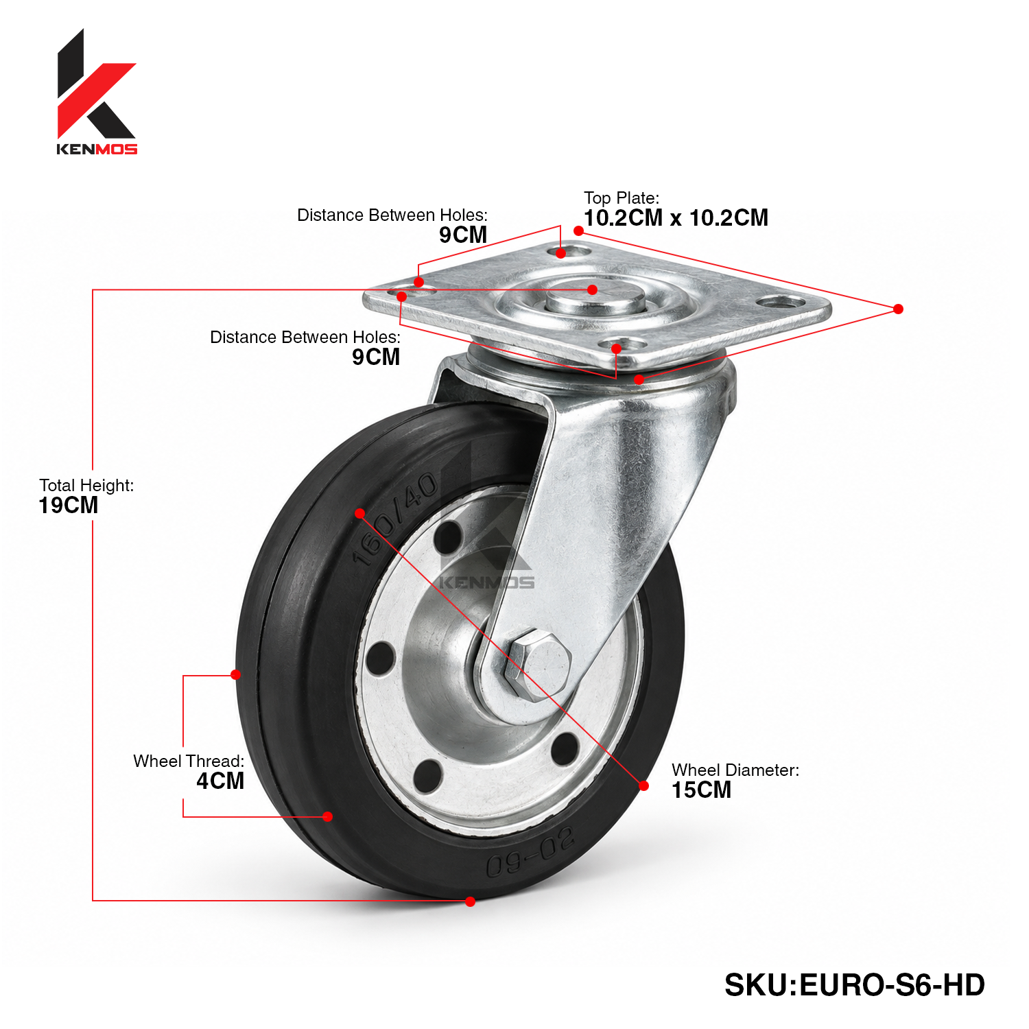 6" Euro Steel Rim Swivel