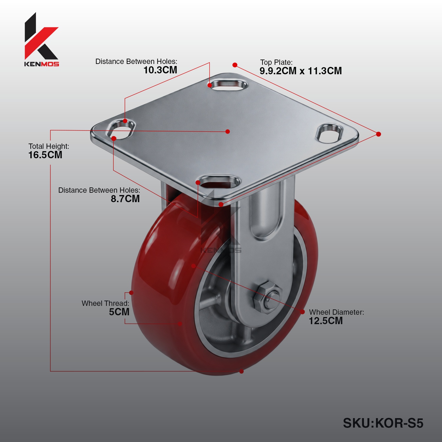 5" KOREAN RED PU FIXED