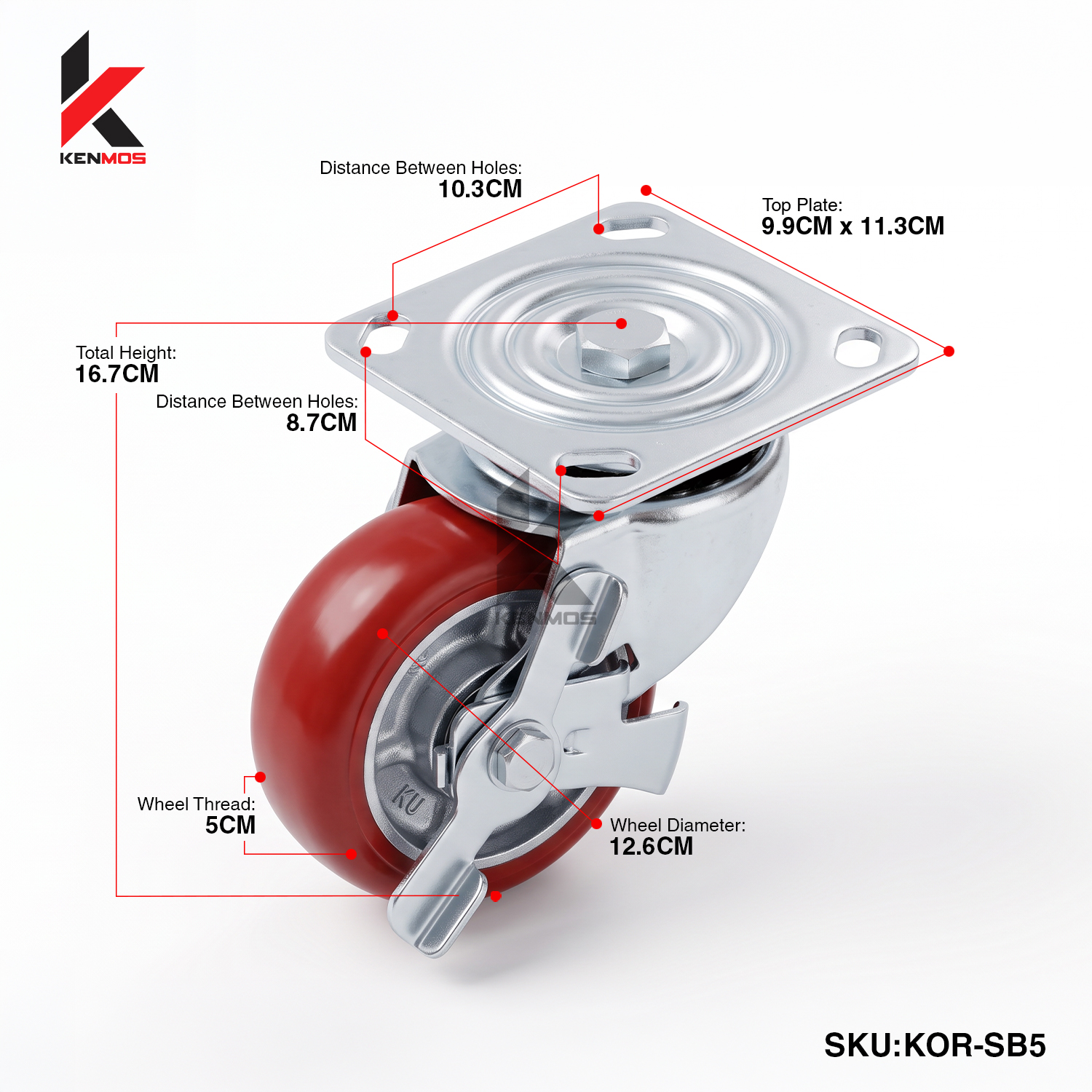 5" Korean Red PU Side Brake