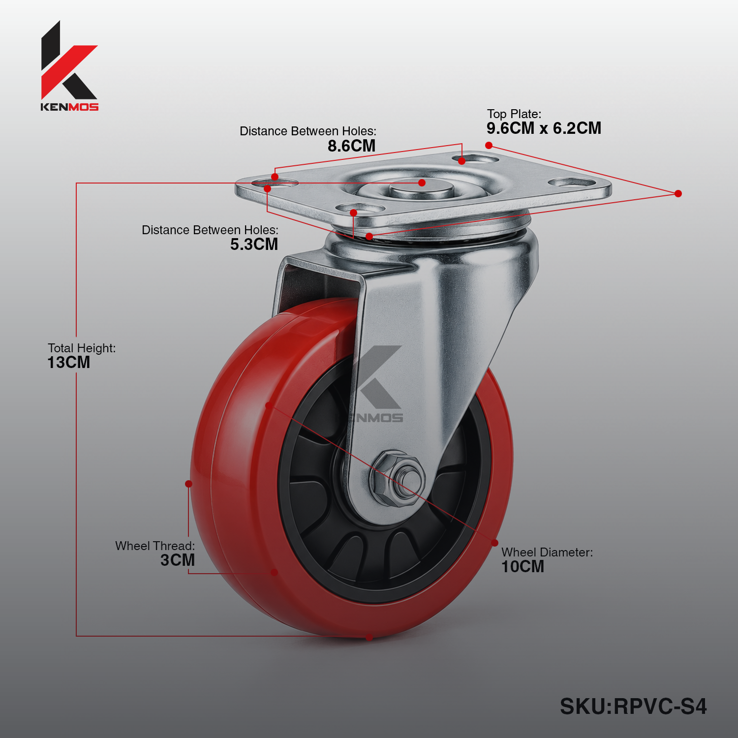 4" RED PVC BLACK CENTER SWIVEL