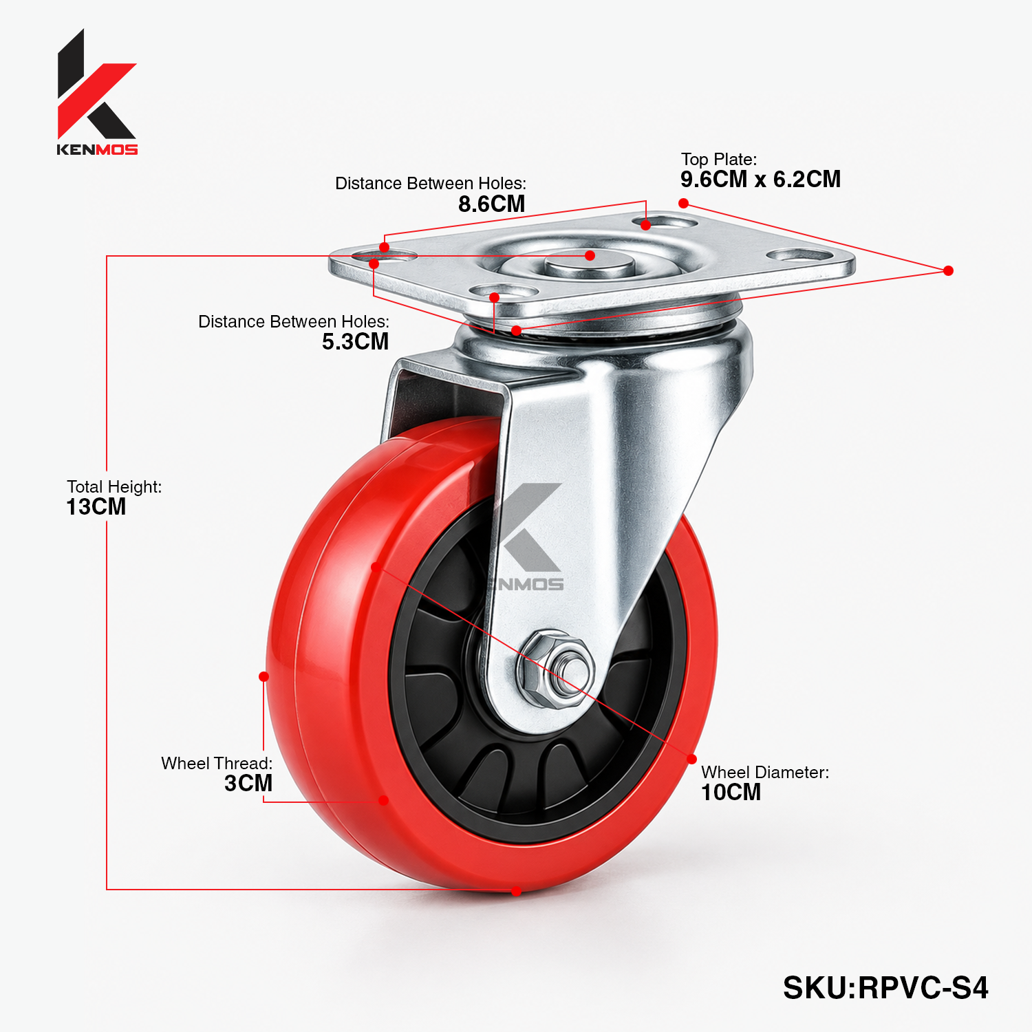 4" Red PVC Black Center Swivel
