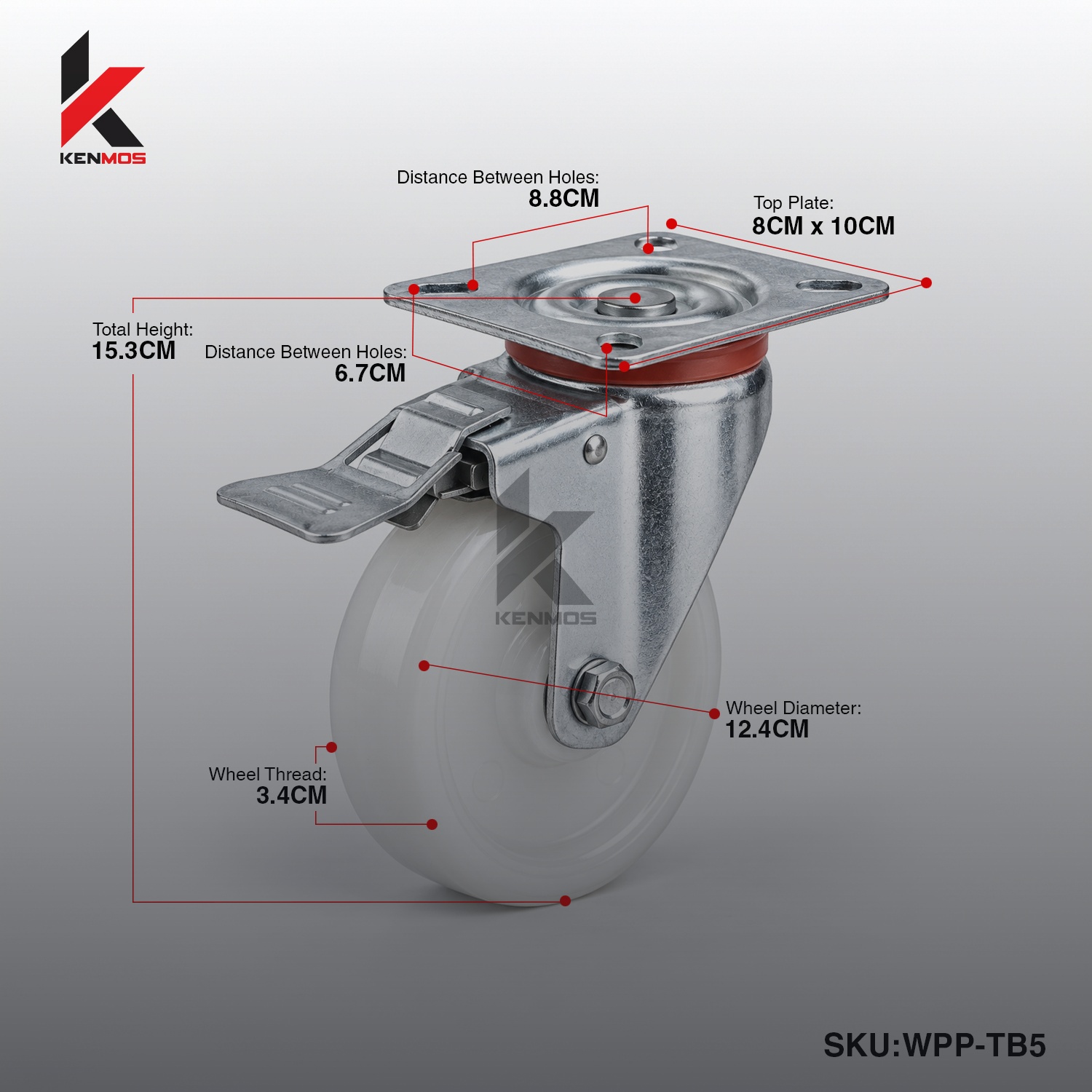 5" WHITE NYLON PP TOP BRAKE