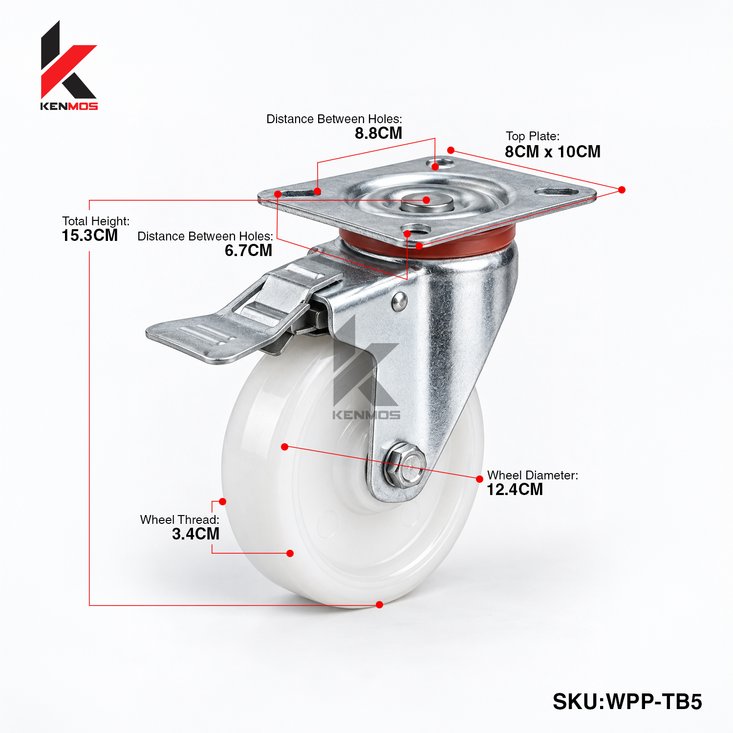 5" White Nylon PP Top Brake
